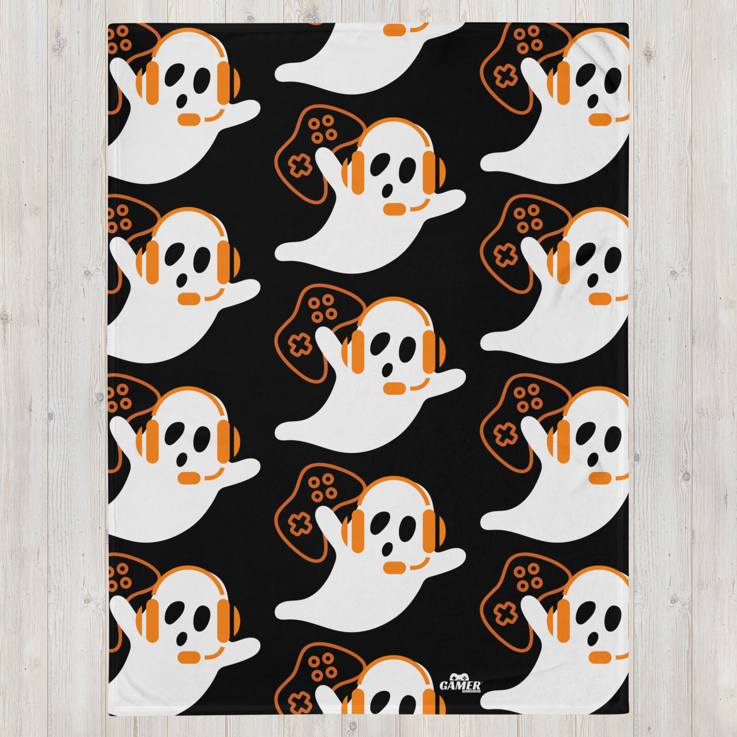 Gamer Ghost Logo repeated on Black throw blanket