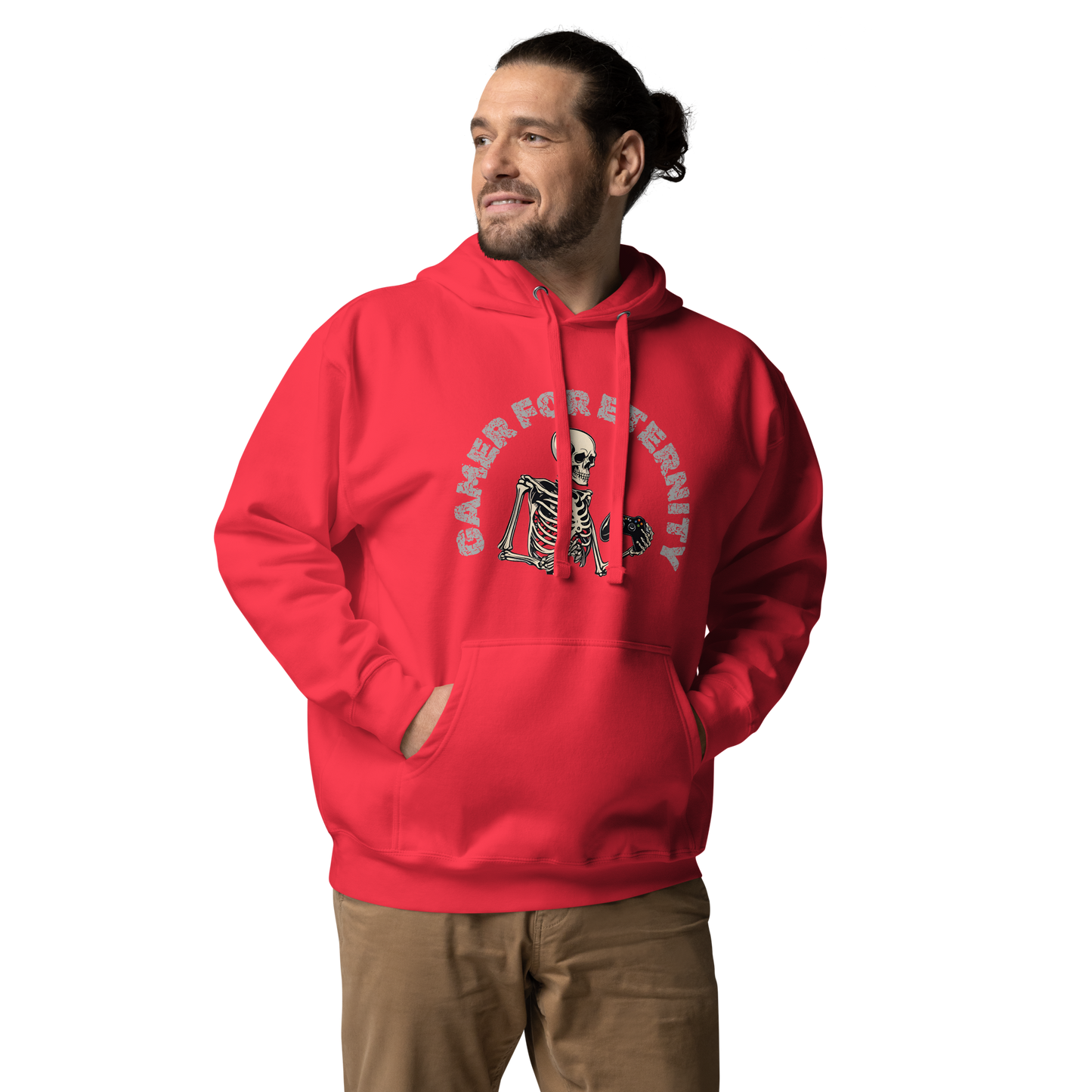 Skeleton Gamer for Eternity Logo on Charcoal Heather - Adult Unisex Hoodie