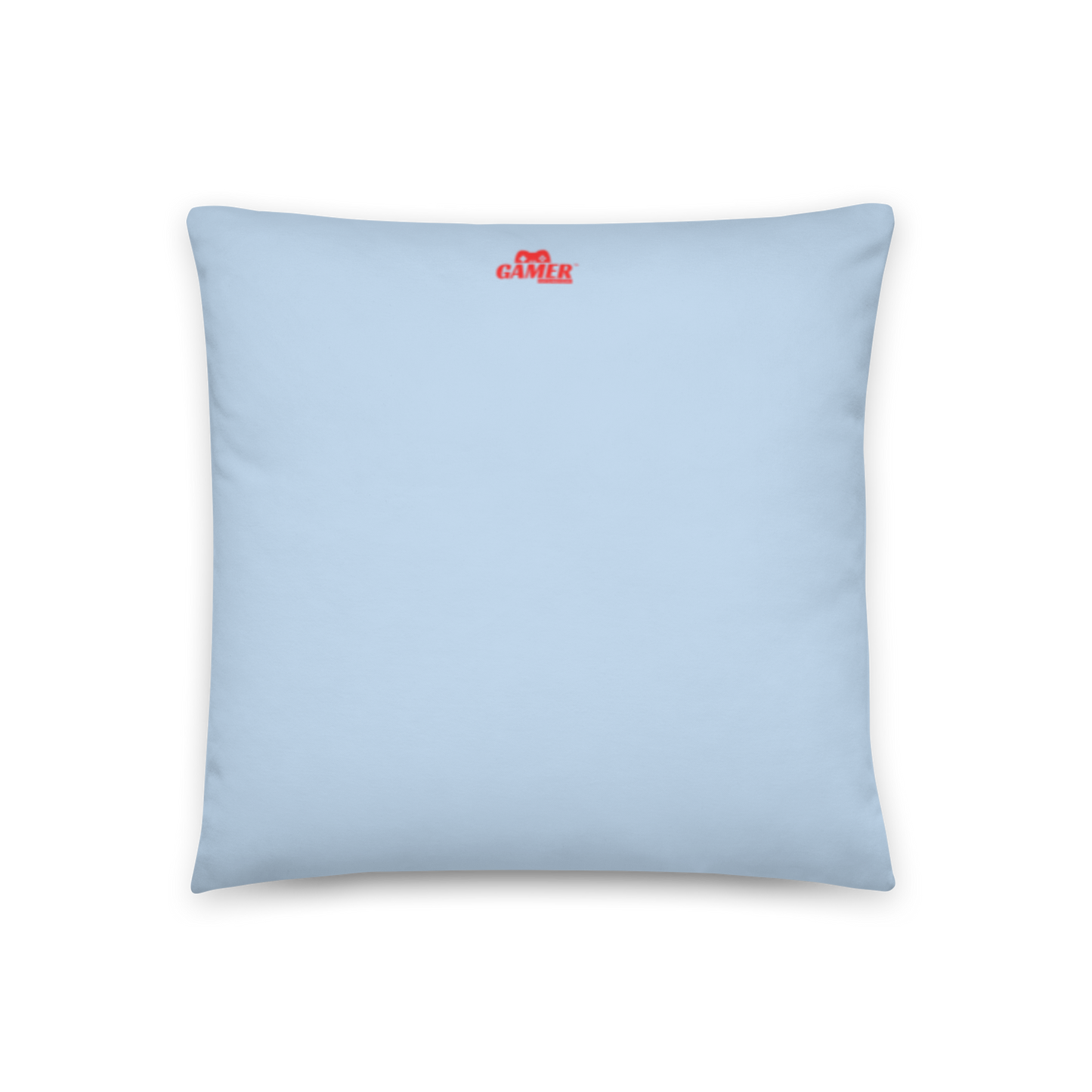 Gamer Gifts and Gear logo on back of light blue pillow