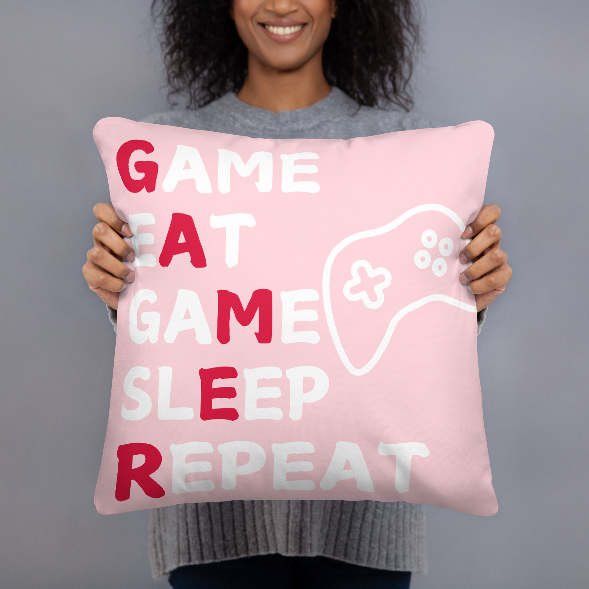 game eat sleep repeat logo pink pillow