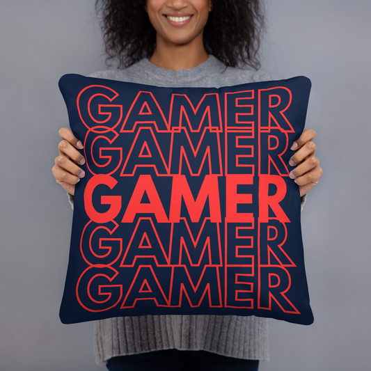 gamer logo on navy pillow