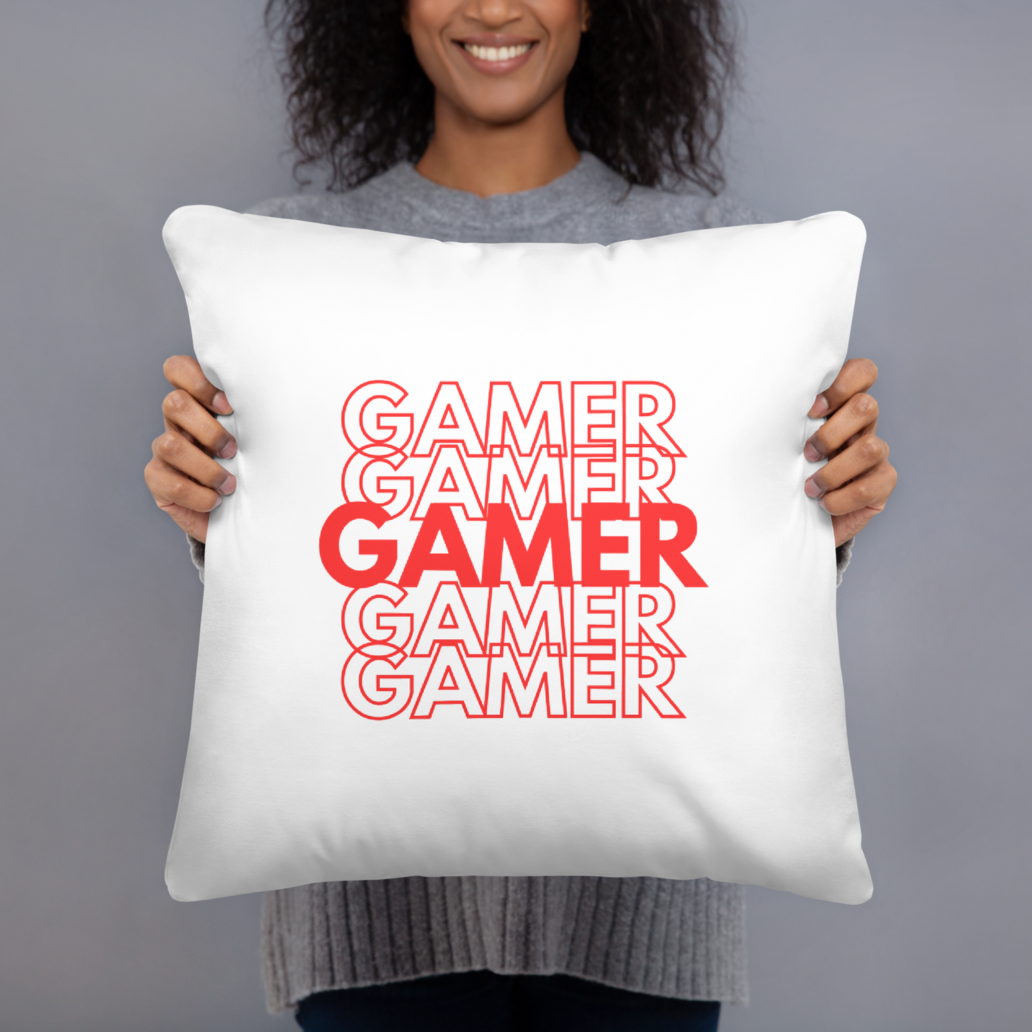 gamer repeat logo on white pillow