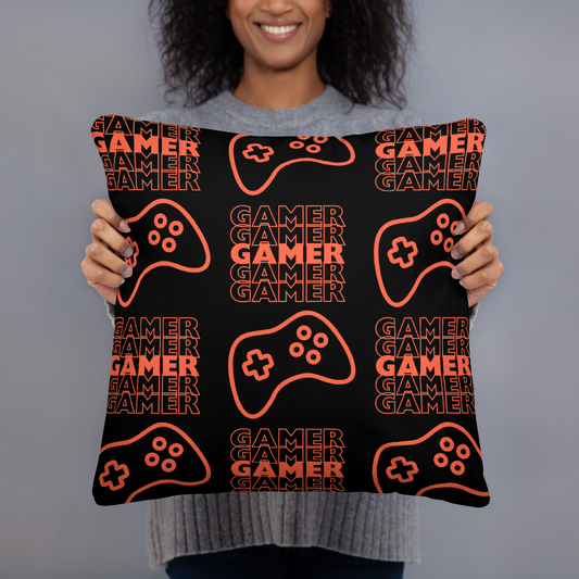 gamer controller logo on black pillow