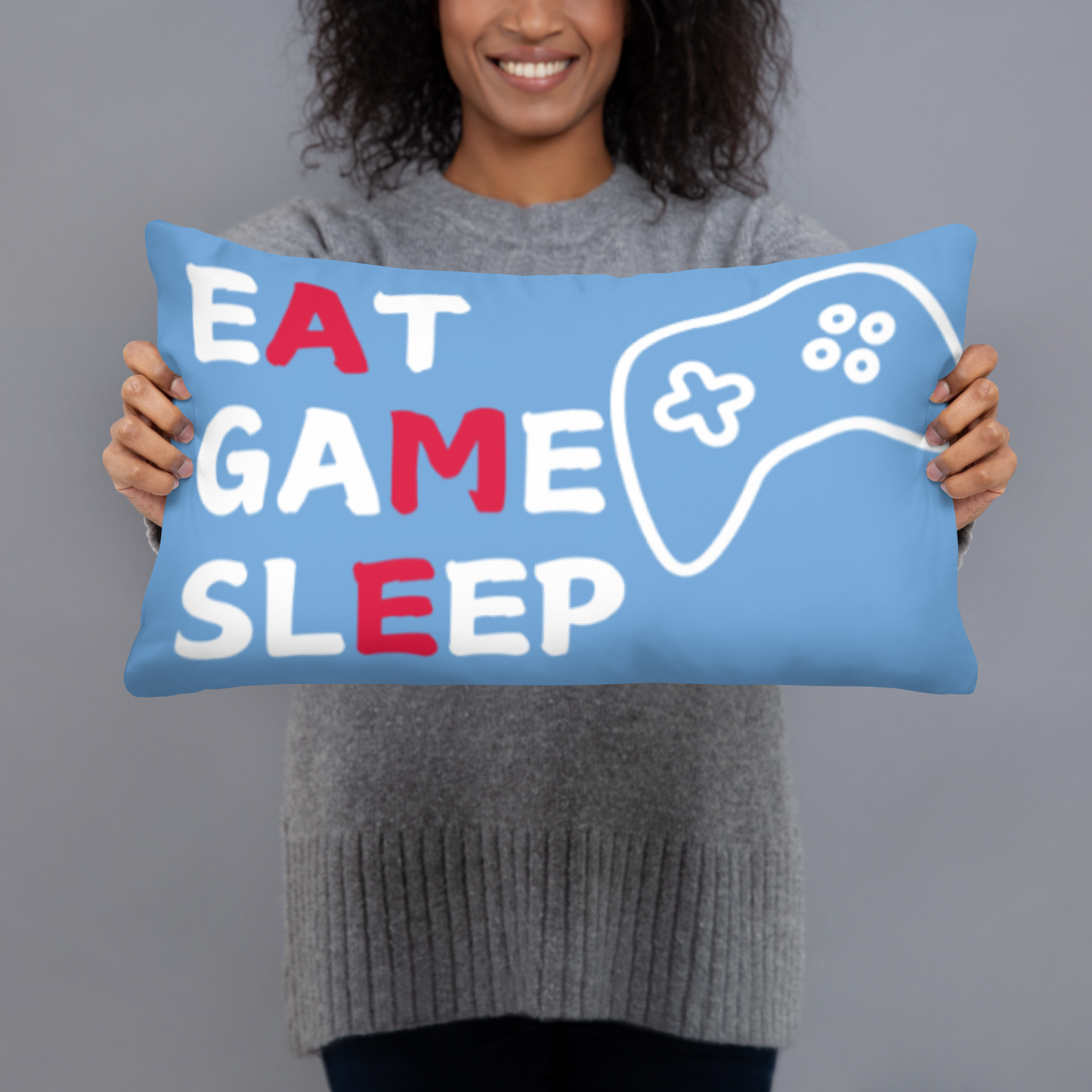 game eat sleep repeat logo medium blue pillow