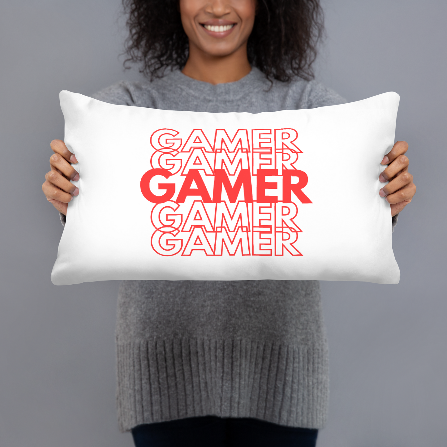 gamer repeat logo on white pillow