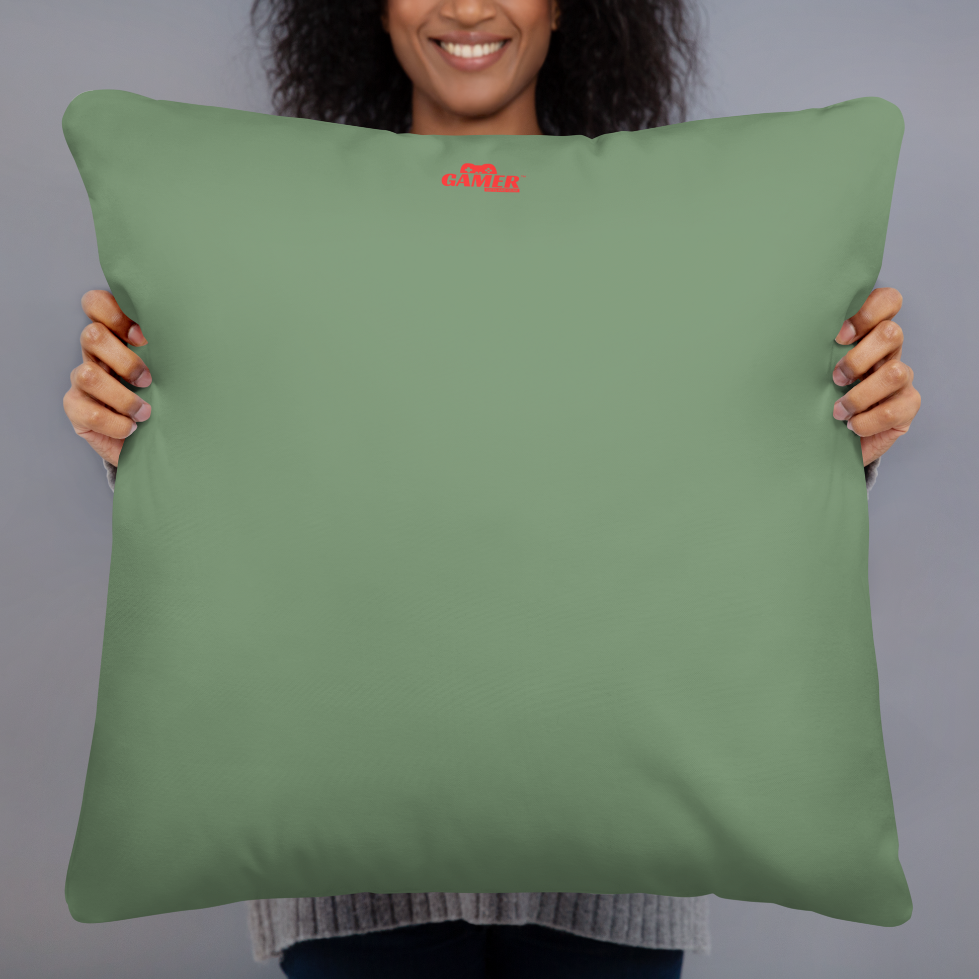 Gamer Gifts and Gear logo on back of light green pillow