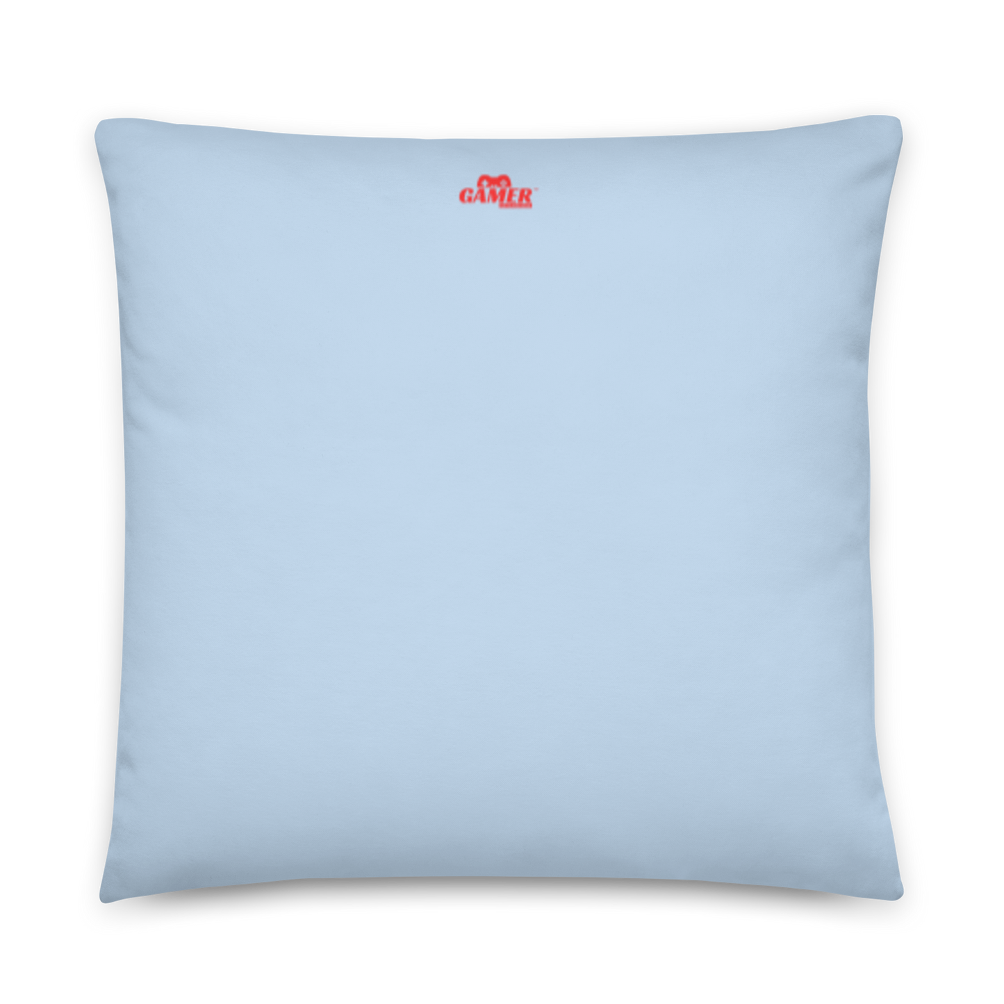 Gamer Gifts and Gear logo on back of light blue pillow