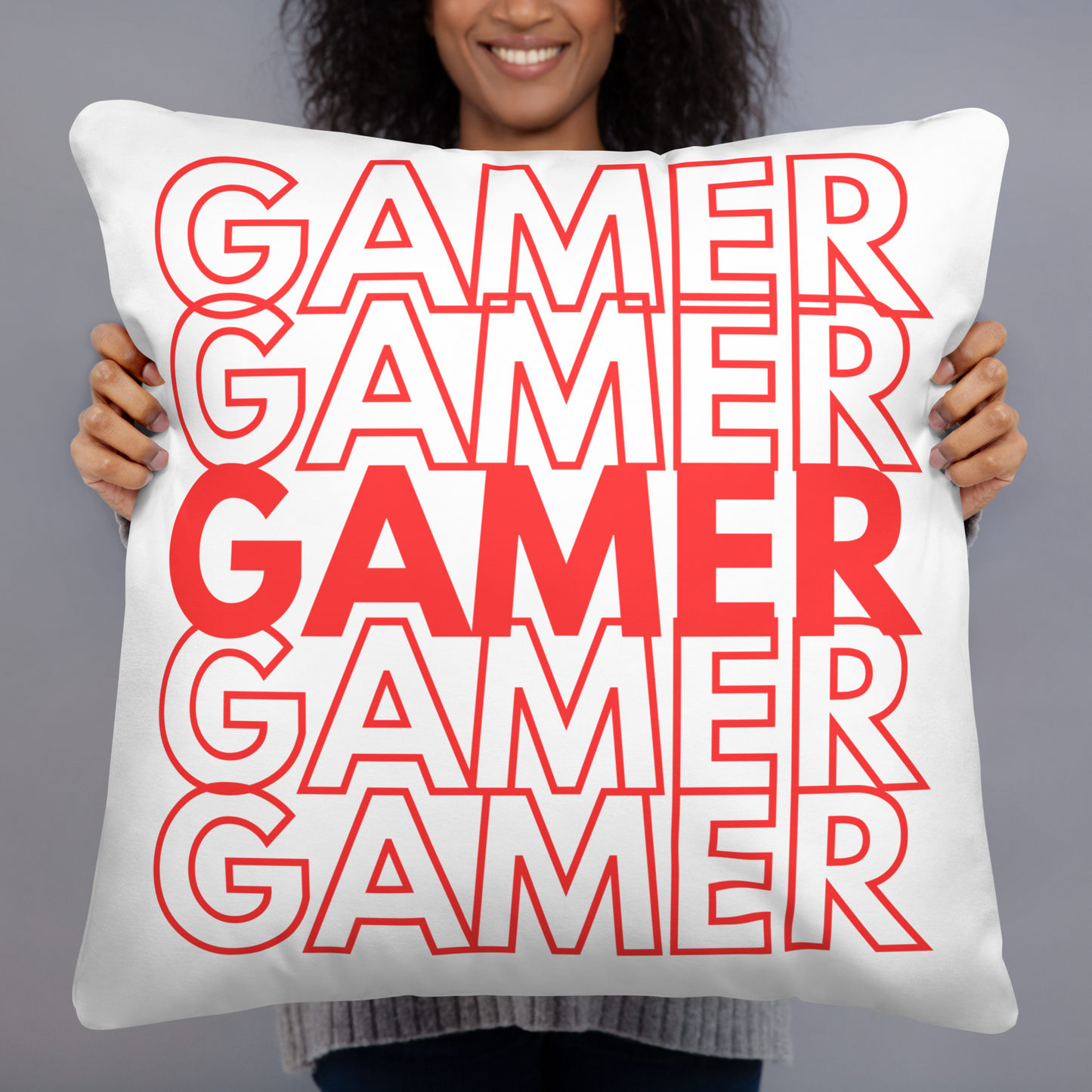 gamer repeat logo on white pillow