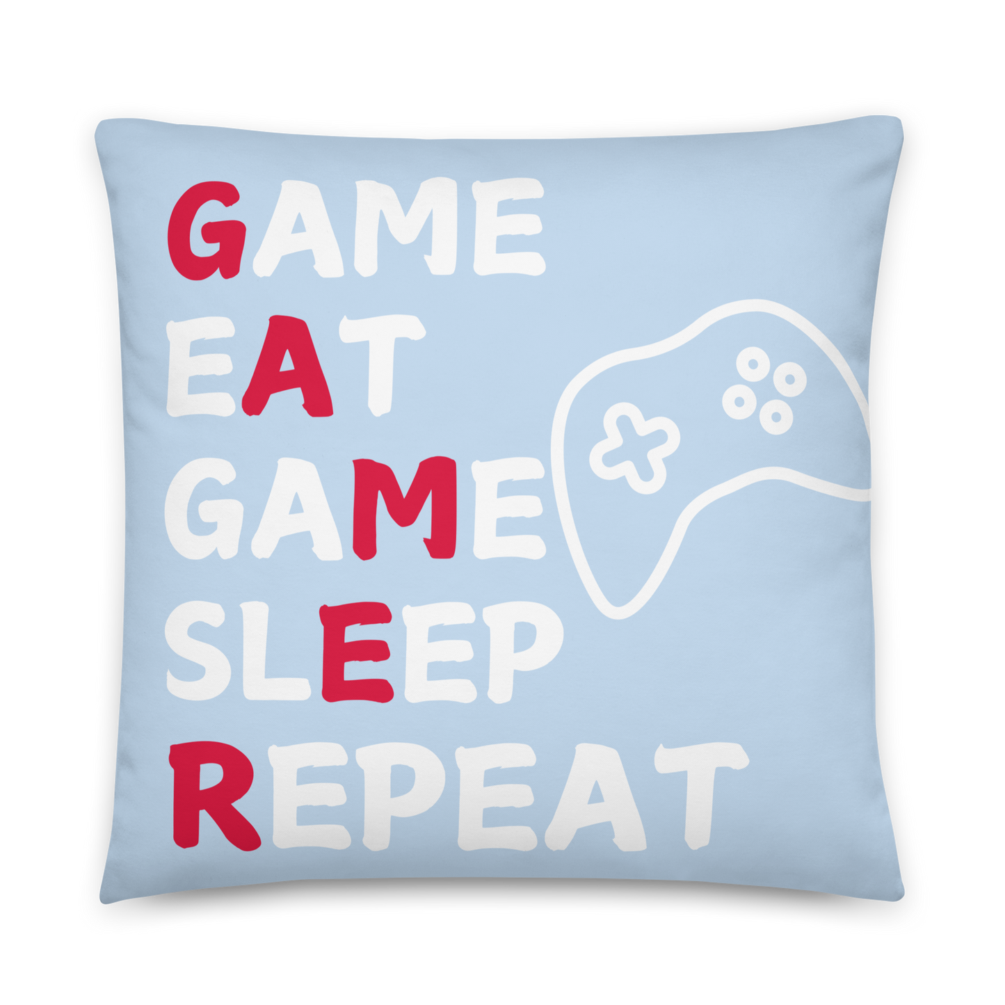 game eat sleep repeat logo light blue pillow