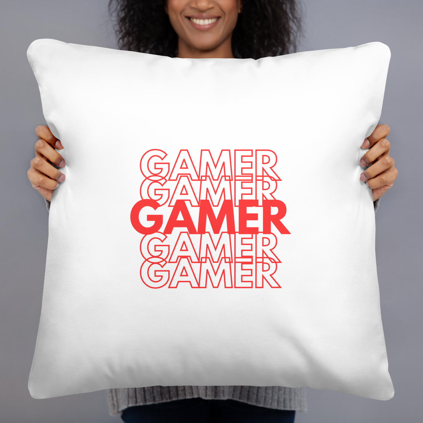 gamer repeat logo on white pillow