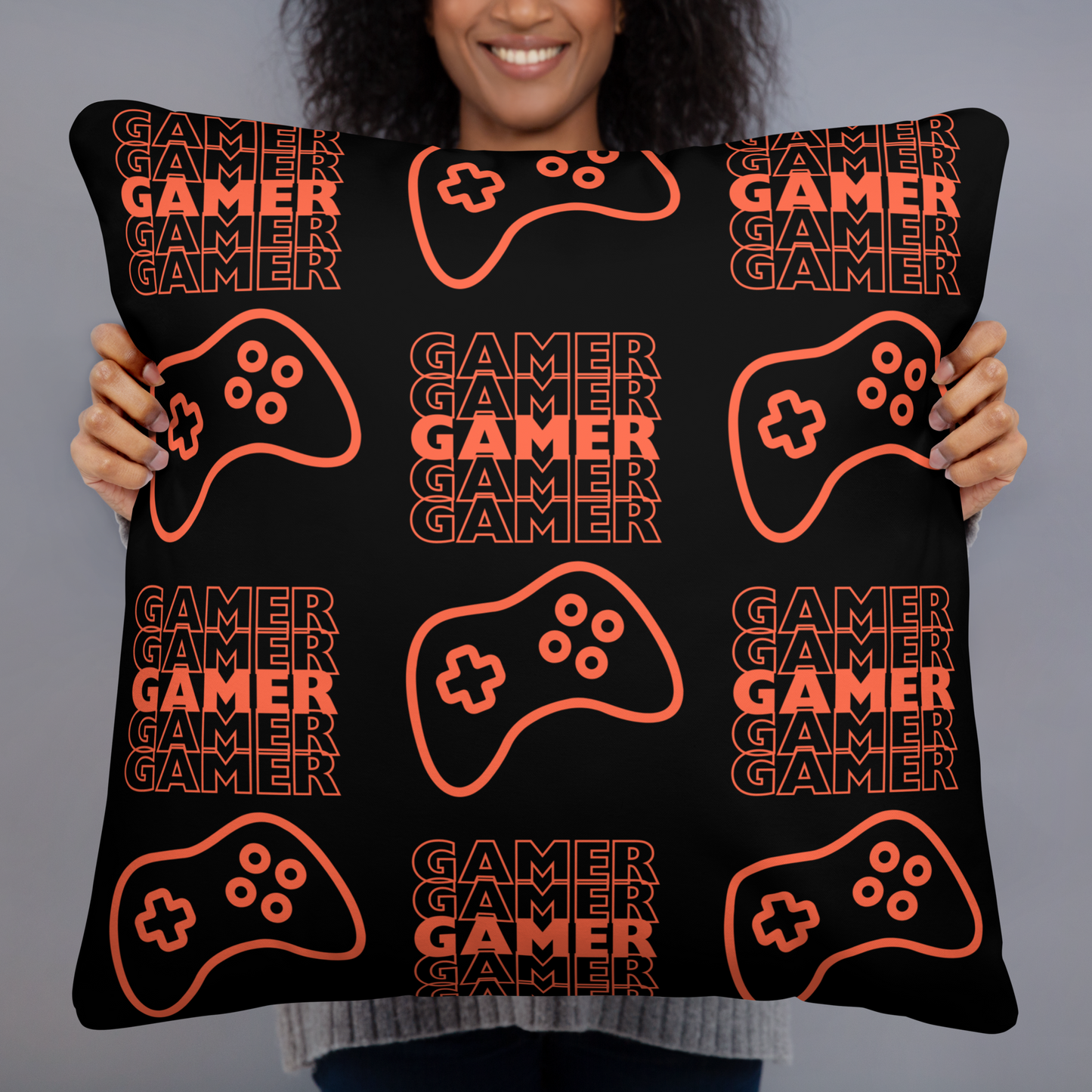 gamer controller logo on black pillow