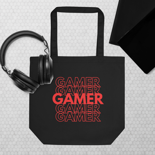 Gamer Repeat logo on black Tote Bag