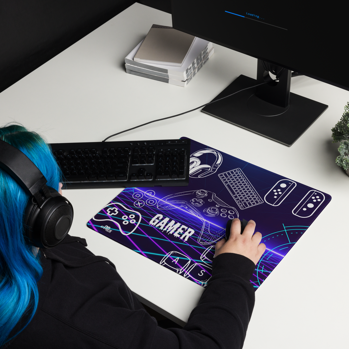 Gamer Misc images logo blue neonon  Gaming Mouse Pad