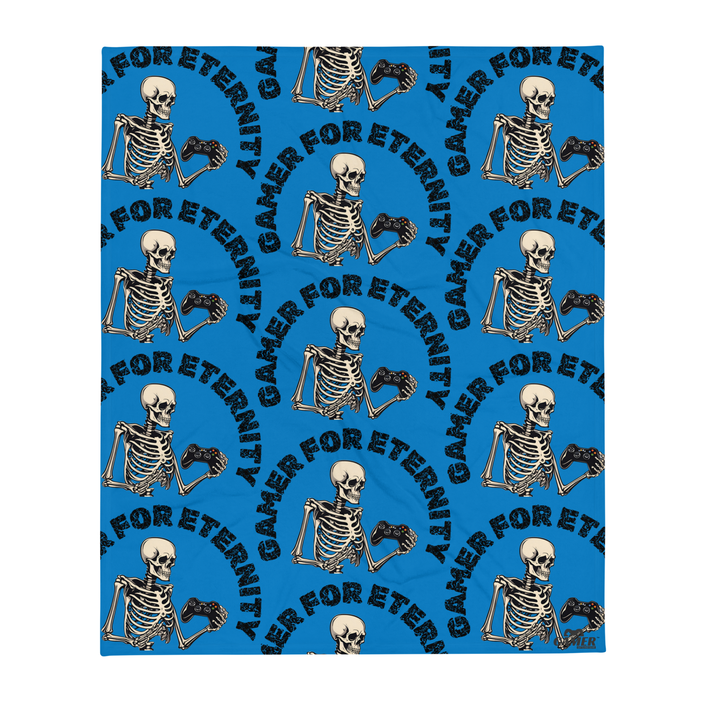 Repeated Gamer For Eternity logo on blue throw blanket