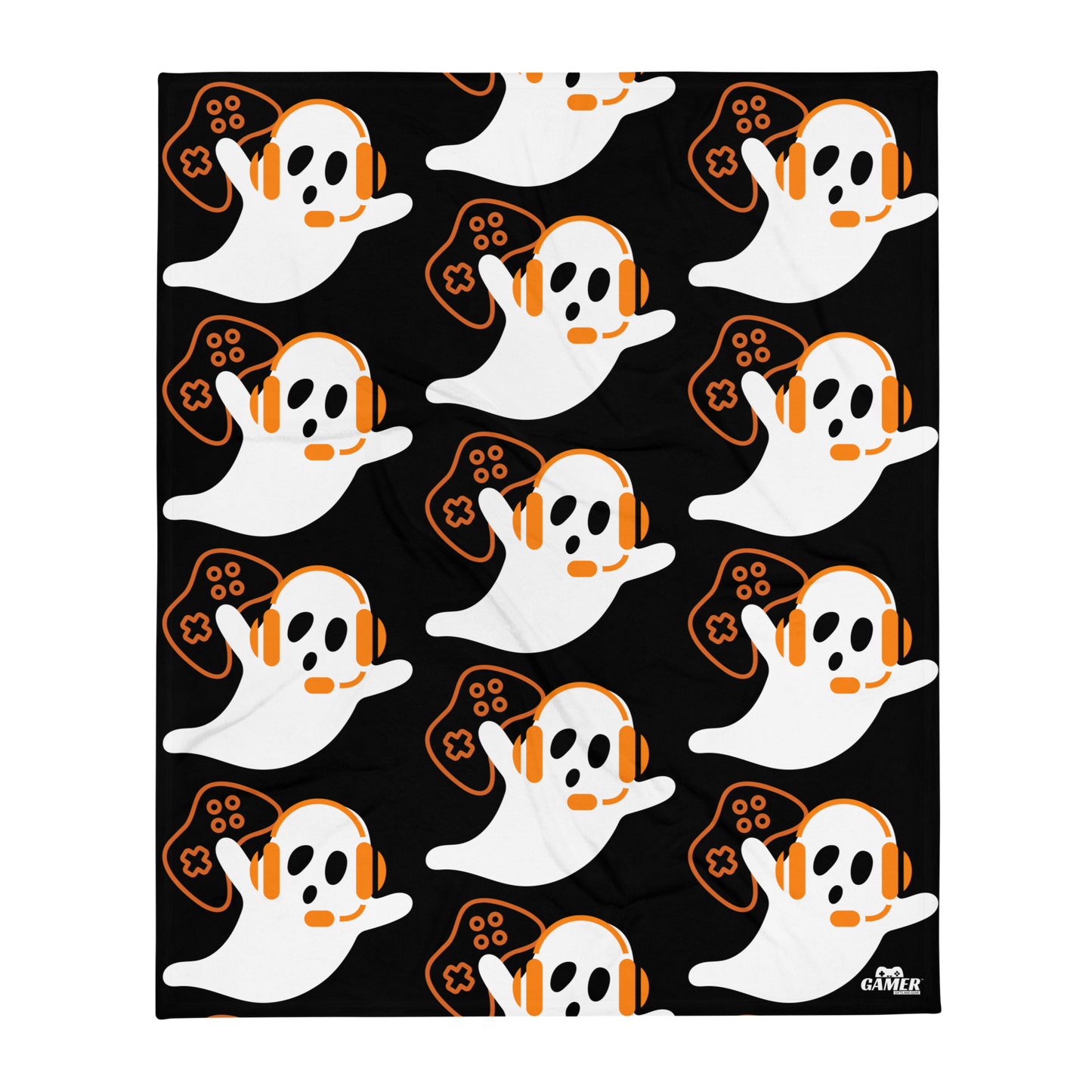 Gamer Ghost Logo repeated on Black throw blanket