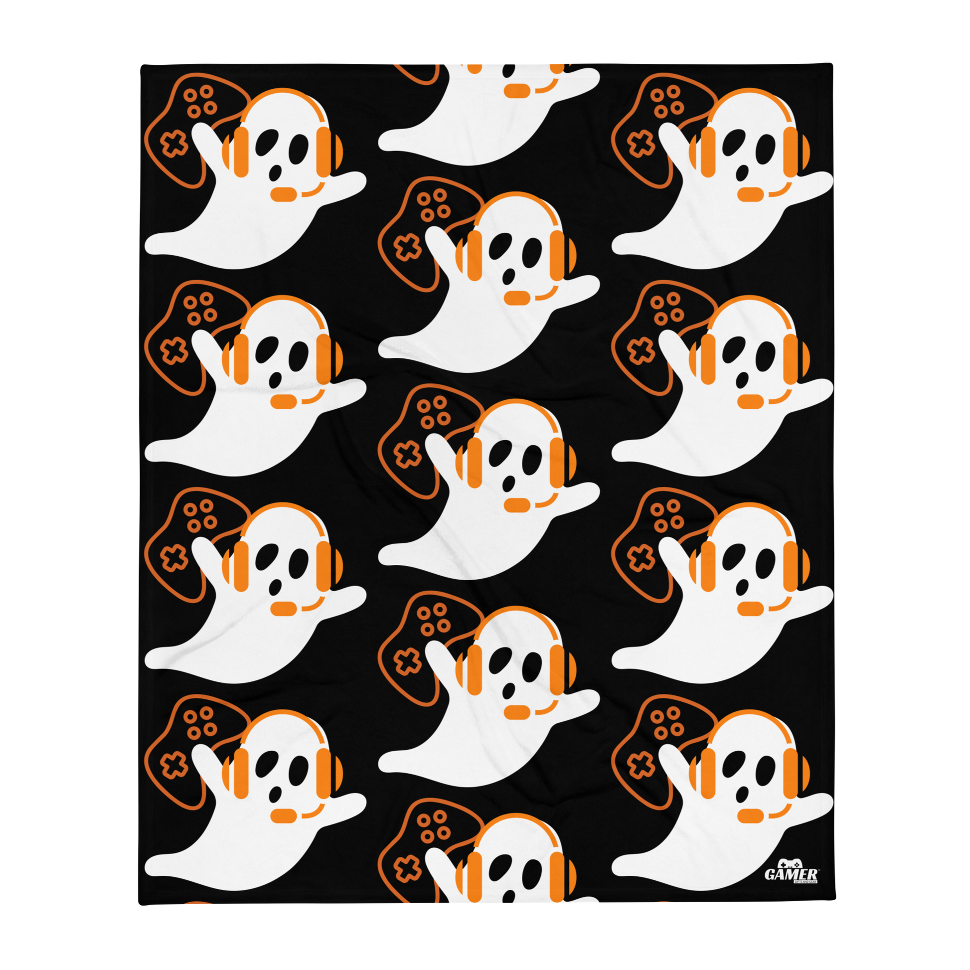 Gamer Ghost Logo repeated on Black throw blanket