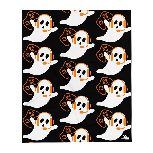 Gamer Ghost Logo repeated on Black throw blanket