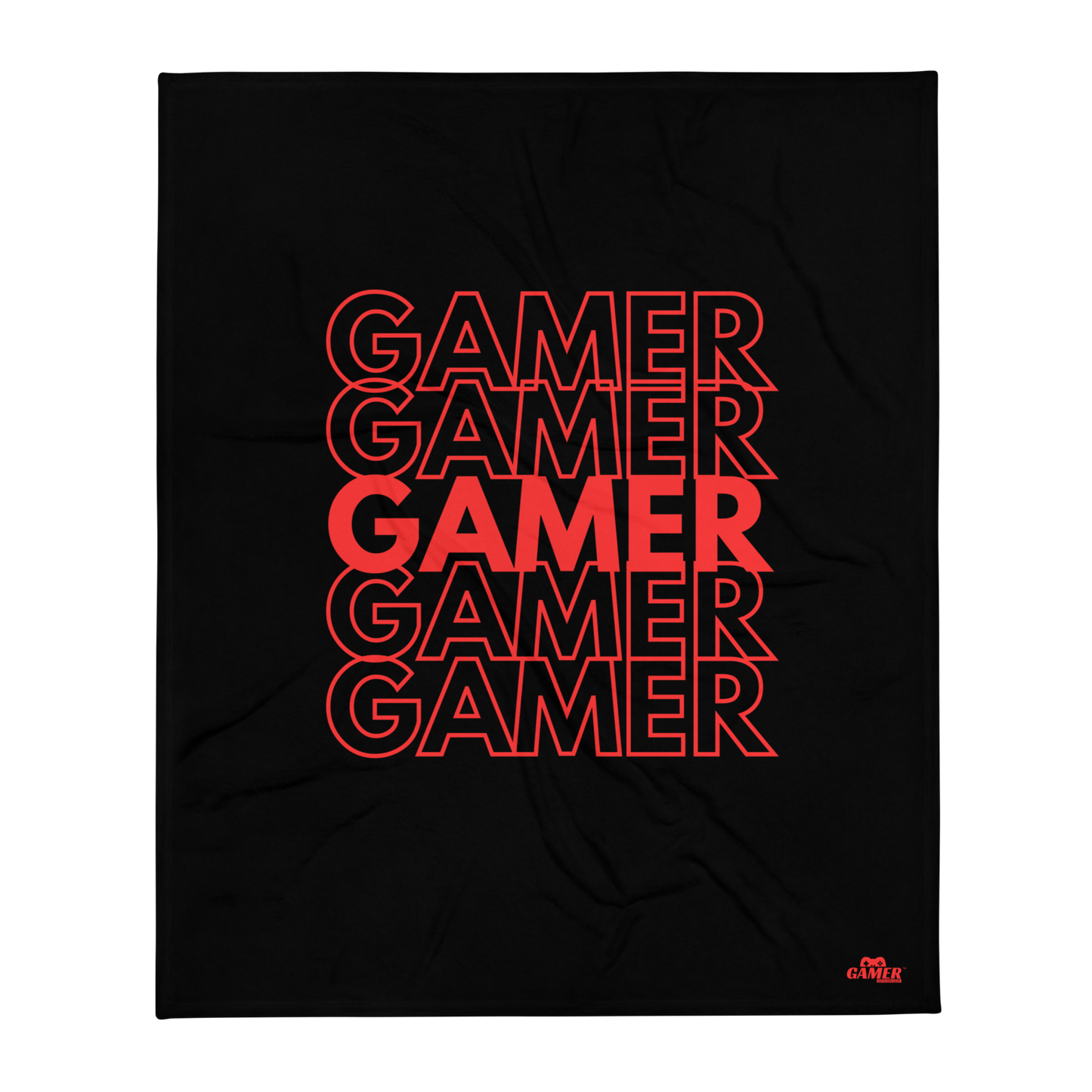 Gamer repeated 5 times logo on Black throw blanket