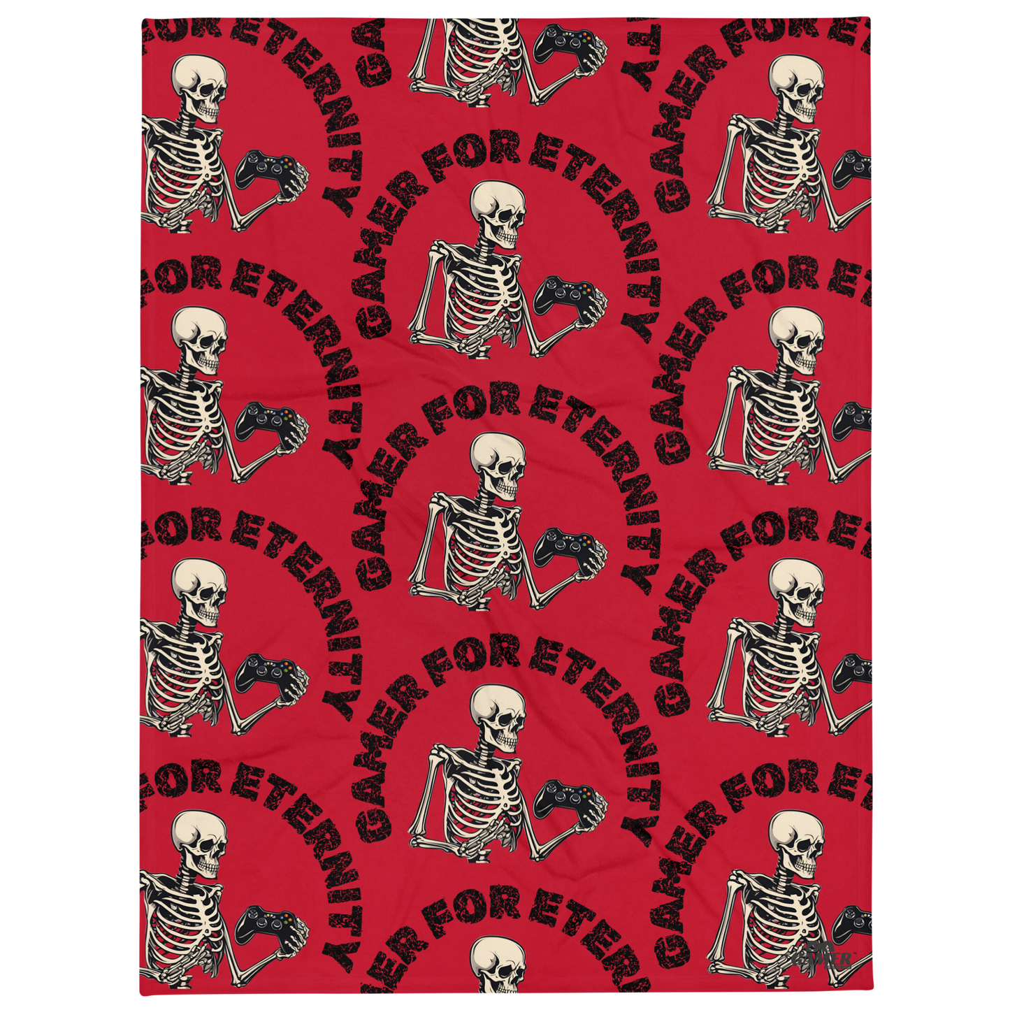 Repeated Gamer For Eternity logo on red throw blanket