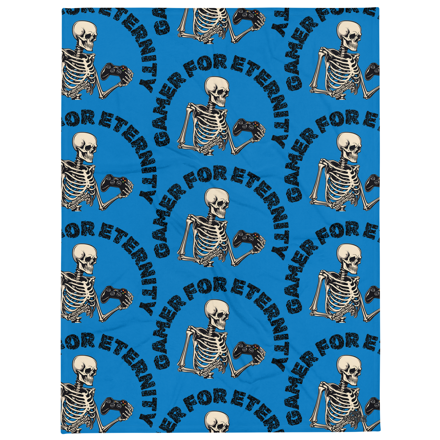 Repeated Gamer For Eternity logo on blue throw blanket