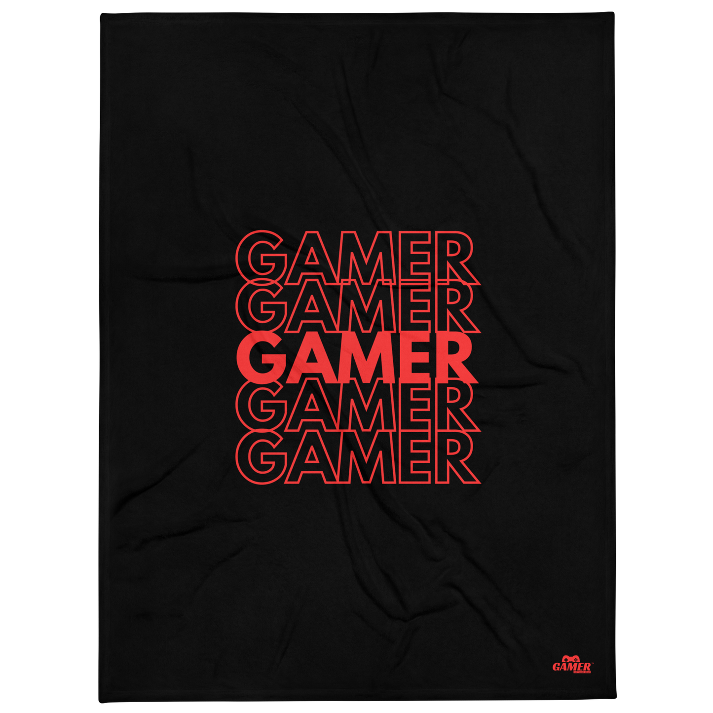 Gamer repeated 5 times logo on Black throw blanket