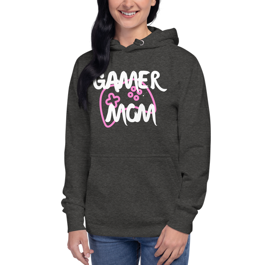 Gamer Mom with controller Logo on Charcoal Heather - Adult Unisex Hoodie