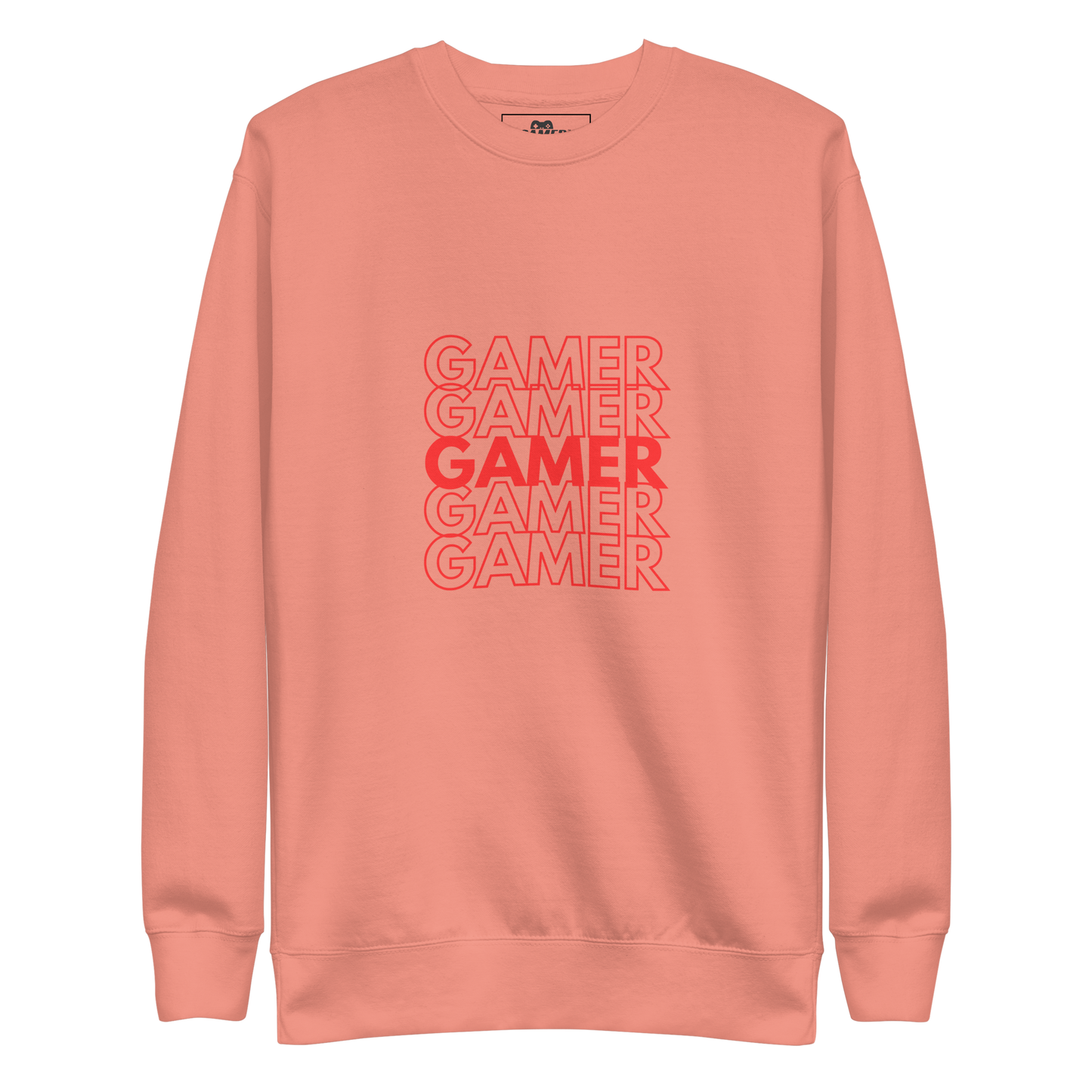 Gamer repeated 5 times logo on Dusty Rose unisex premium sweatshirt