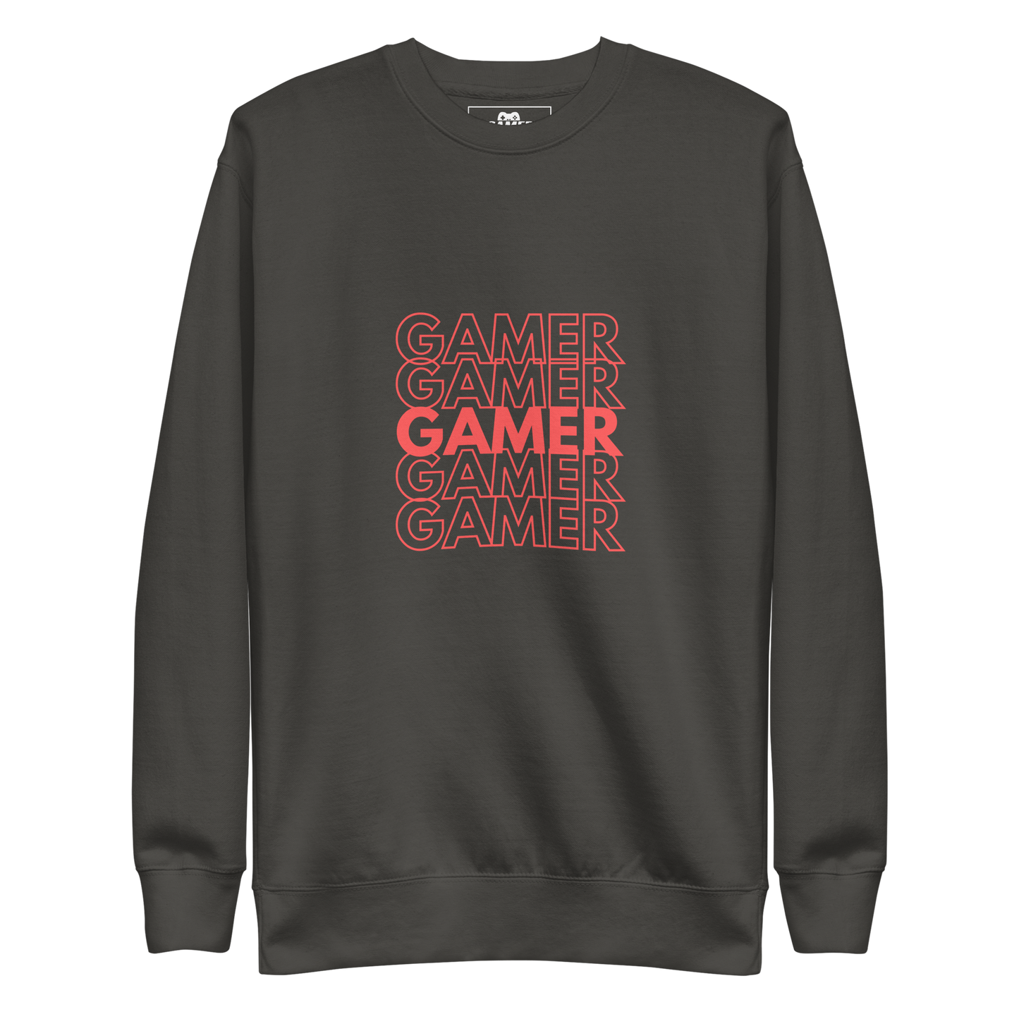 Gamer repeated 5 times logo on Black unisex premium sweatshirt